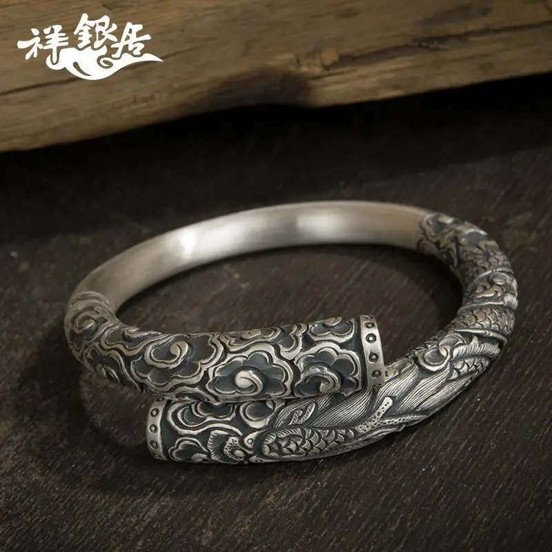 Мужской браслет ручной работы Xiangyun очаровательный из чистого серебра 999 пробы с