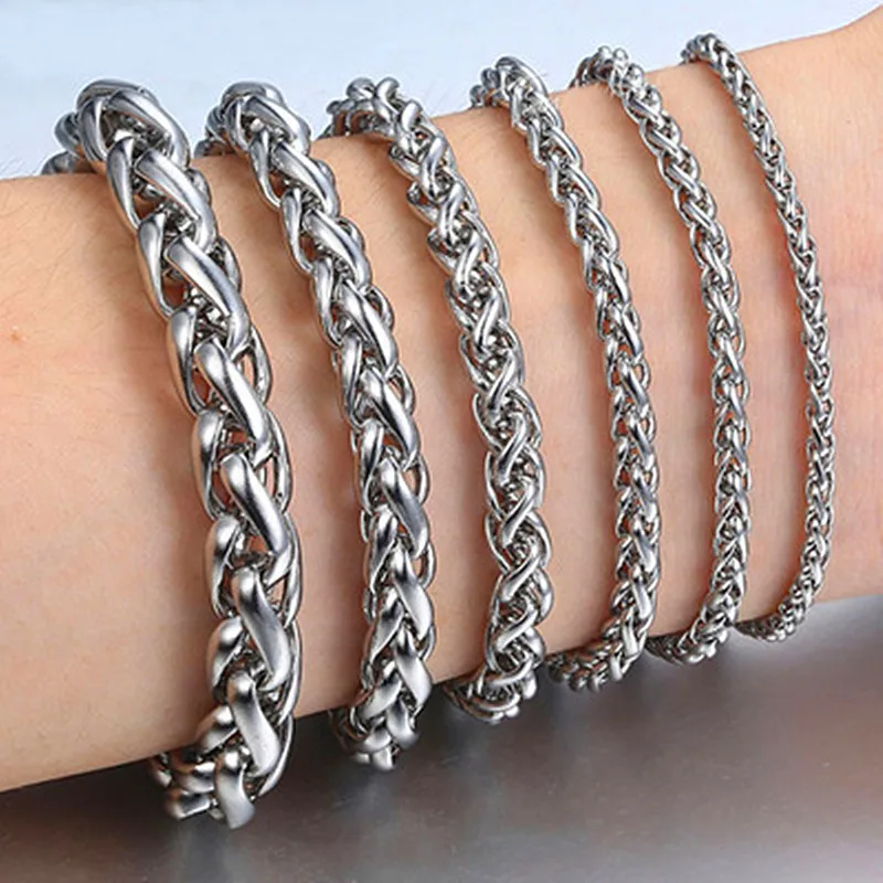HNSP-pulsera de acero inoxidable para hombre y mujer, cadena de mano tejida, cadenas largas y