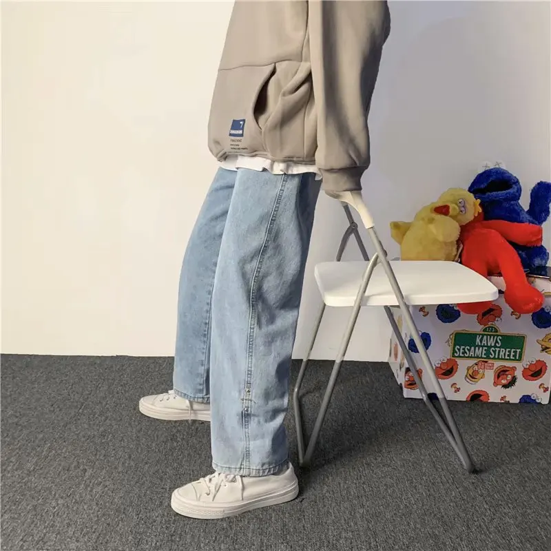 

Japanese loose jeans boys autumn and winter new button decoration trendy brand straight wide-leg casual old long pants