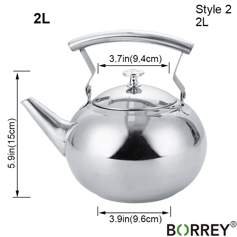 Style 2 (2L) BORREY 2L чайник из нержавеющей стали с чайным впрыскивателем фильтр чайник для чая улунг металлический чайник-кофейник Индукционная Плита Газовая плиты чайник - Цвет: Style 2 (2L)