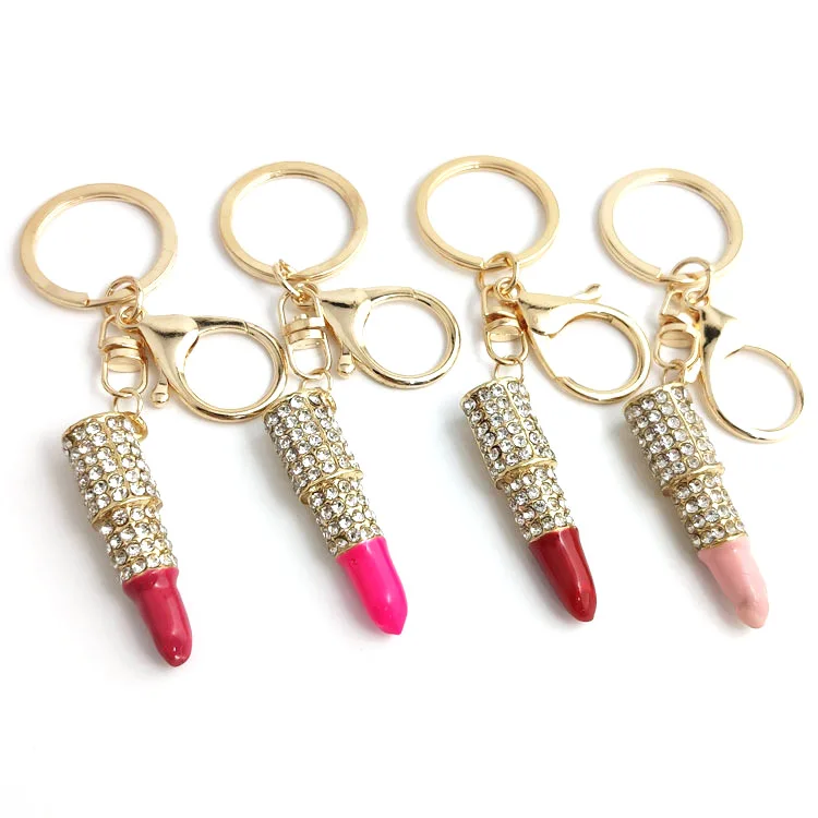 

WANGAIYAO new creative metal diamond-studded lipstick lipstick keychain bag car pendant key ring fashion personality holiday gif