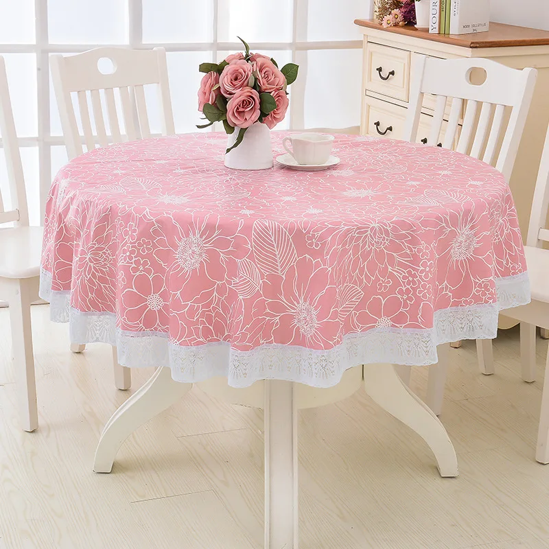 

Flower Round Table Cloth Waterproof Pastoral PVC Plastic Kitchen Tablecloth Oilproof Decorative Elegant Fabric Table Cover