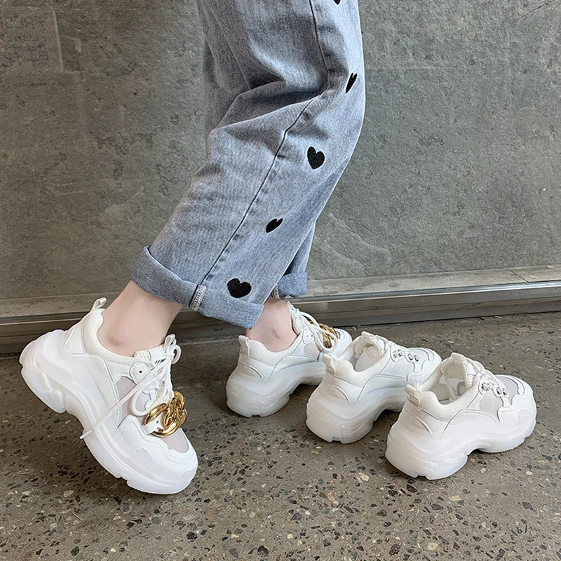 

Sports Shoes Lady Casual Female Sneakers Round Toe Clogs Platform Basket New Breathable Creepers Cross Small Summer Leisure Lace