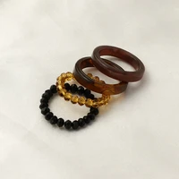 4pcsset acyrlic ring set brown series resin beaded elastic rings bridal engagement anillos women finger jewelry