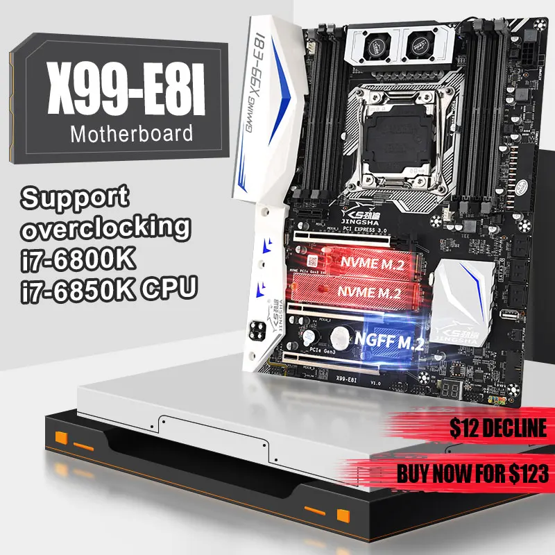 JINGSHA X99 E8I материнская плата Поддержка Intel Ксеон E5 LGA2011-3 DDR4 память ECC REG NVME USB3.0 блок