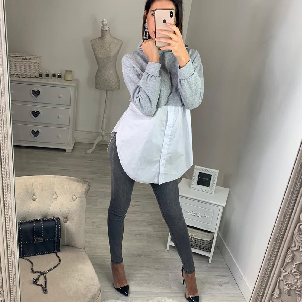 Fashion Long Sleeve Patchwork Sweatshirt Women 2021 Autumn Red Casual Hoodies Shirt Blackpink Tops Femme Sweatshirts Sweetshirts