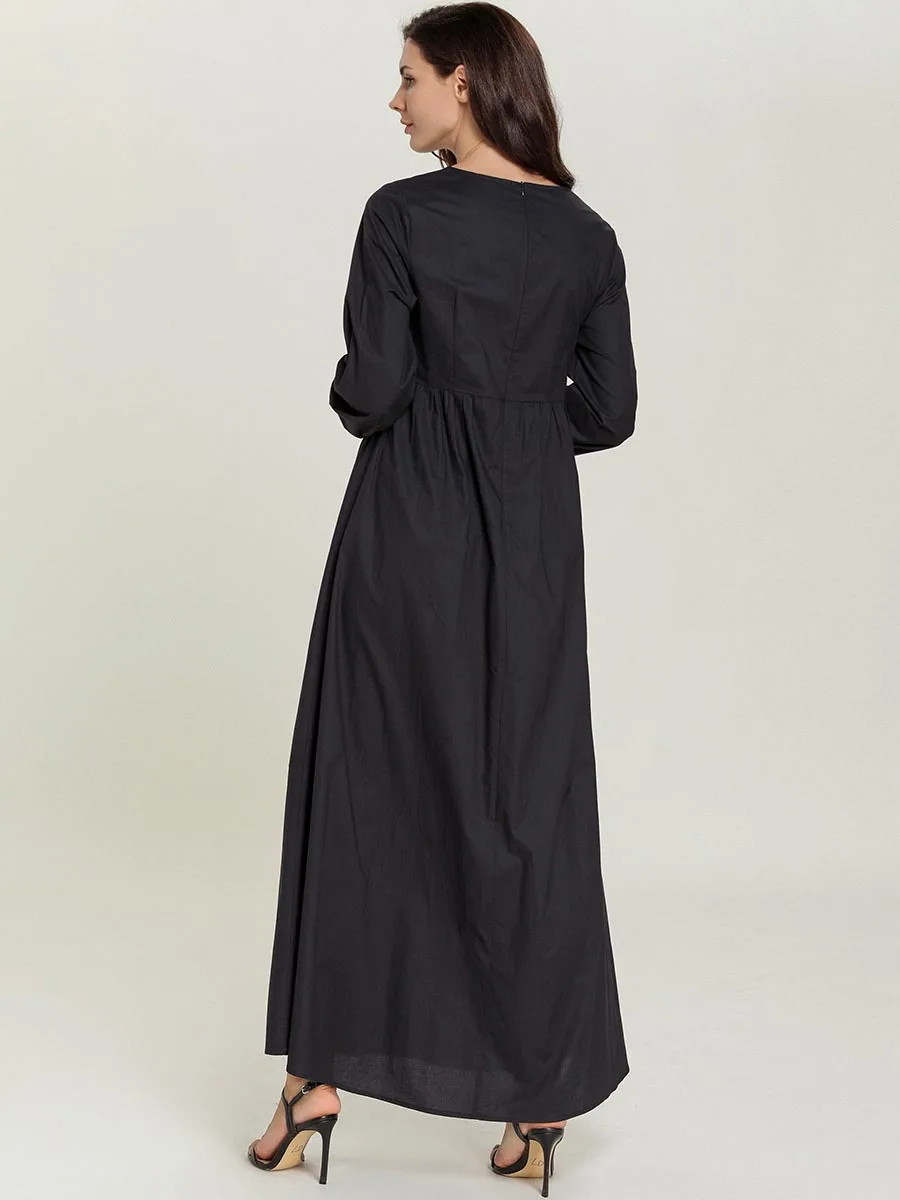 Женское черное мусульманское длинное платье большого размера с длинным рукавом