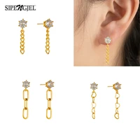sipengjel fashion thick long chain tassel earrings clear cubic zircon stuning piercing stud earrings for women jewelry