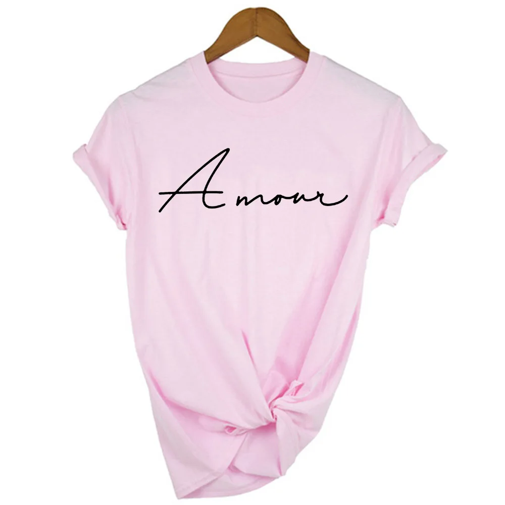 Женская мода Франция Amour футболка с буквенным принтом короткий рукав