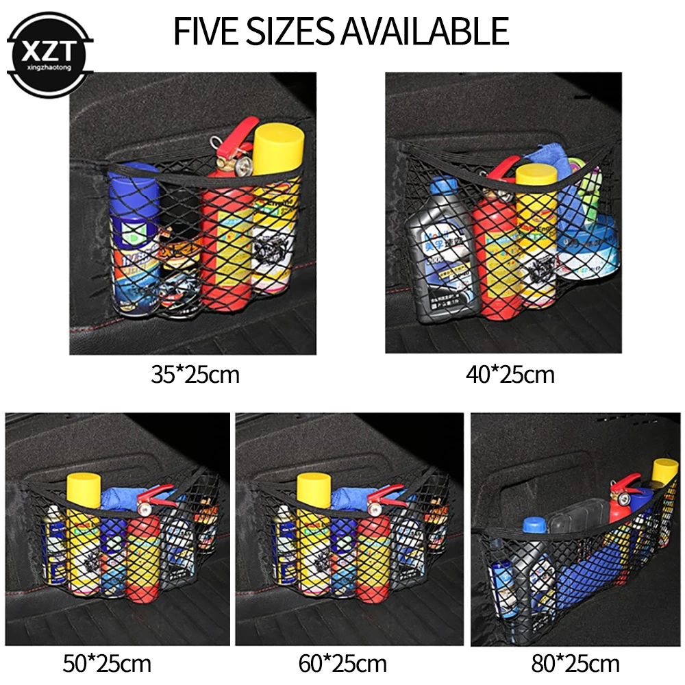 

Car Back Rear Trunk Seat Storage Bag Mesh Auto Organizer Double-deck Elastic String Net Magic Sticker Pocket Bag Car Organizers