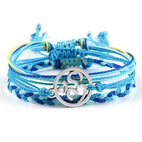 3pcs lucky blue braid rope bracelet handmade wax string tree of life bohemian adjustable bracelet men women charm prayer jewelry