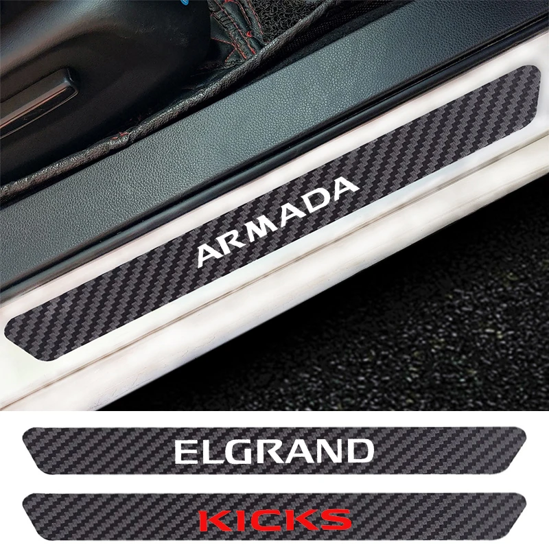 

4PCS Car Door Sill Anti kick Stickers Carbon Fiber Auto Door Sticker For Nissan ARMADA ELGRAND KICKS QASHQAI 350Z 370Z NV200