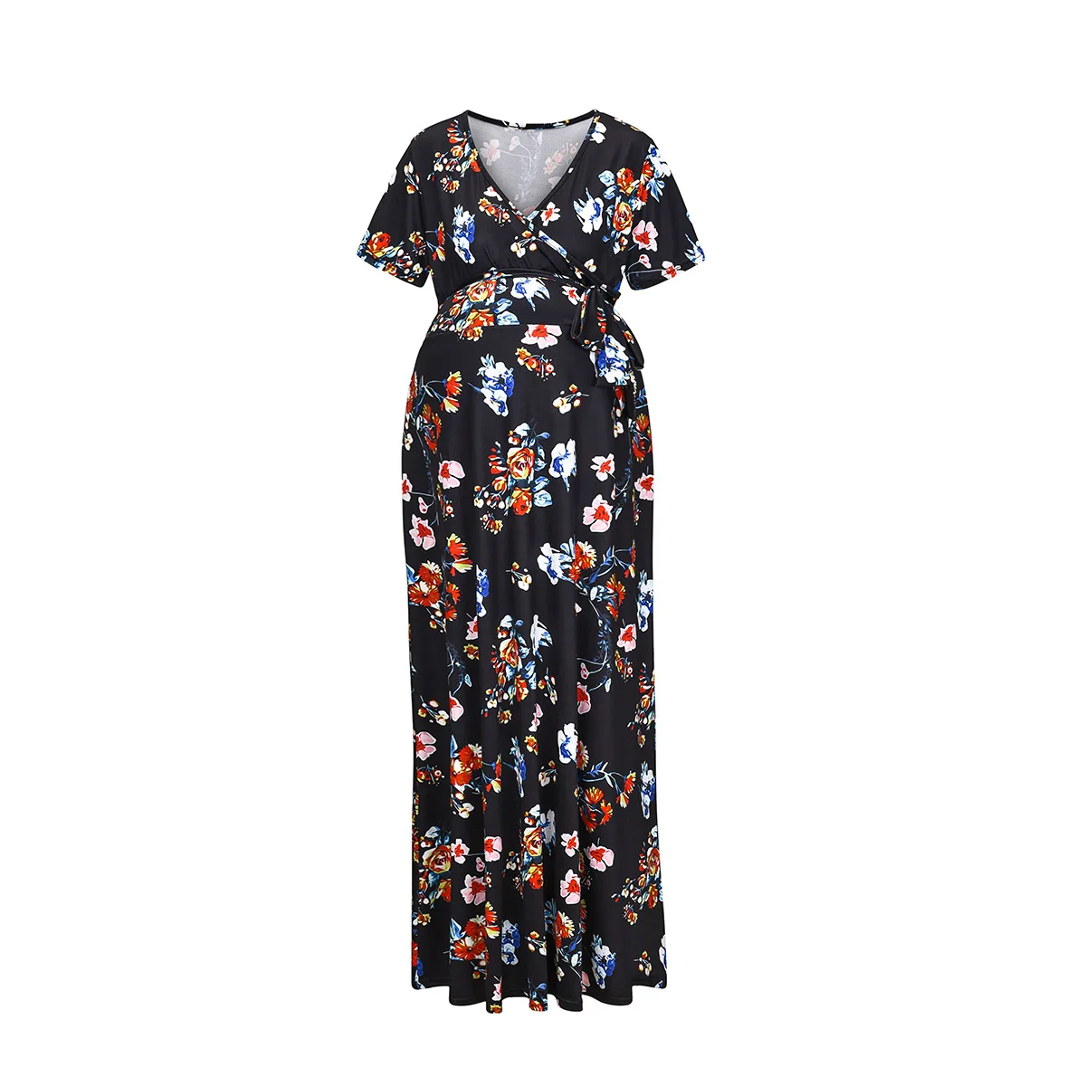 Pregnant Women Flower Dress Maternity Short Sleeve V-necks Casual Dresses for Pregnancy Irregular Party Vestidos Clothes | Мать и ребенок