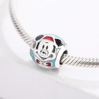 925 sterling silver cartoon character colorful enamel mickey avatar round beads pendant charm bracelet diy jewelry making