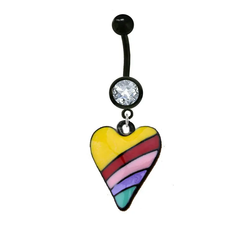

12pcs/lot Colorful Heart Pandent Belly Bar Sexy Belly Button Ring Black Anorized Ferido Body Piercing Jewelry