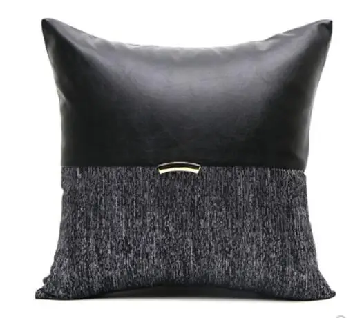 

Black stitching silver leather pillowcase modern minimalist sofa bedroom bedside pillow cover decoration