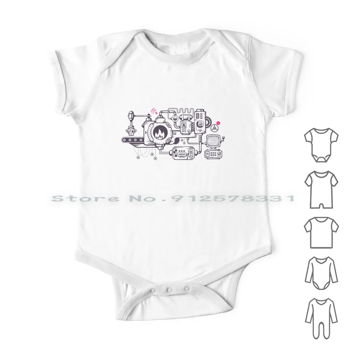 

Mechanical Line Assembly Newborn Baby Clothes Rompers Cotton Jumpsuits Machine Line Art Mechanics Moving Parts Process Cogs