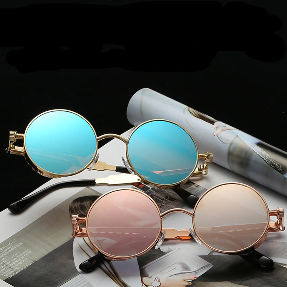 

Round Flat Mirror Sunglasses Fshion Vintage Sunglasses Men Glasses (Black Franwork with Grey Lens)