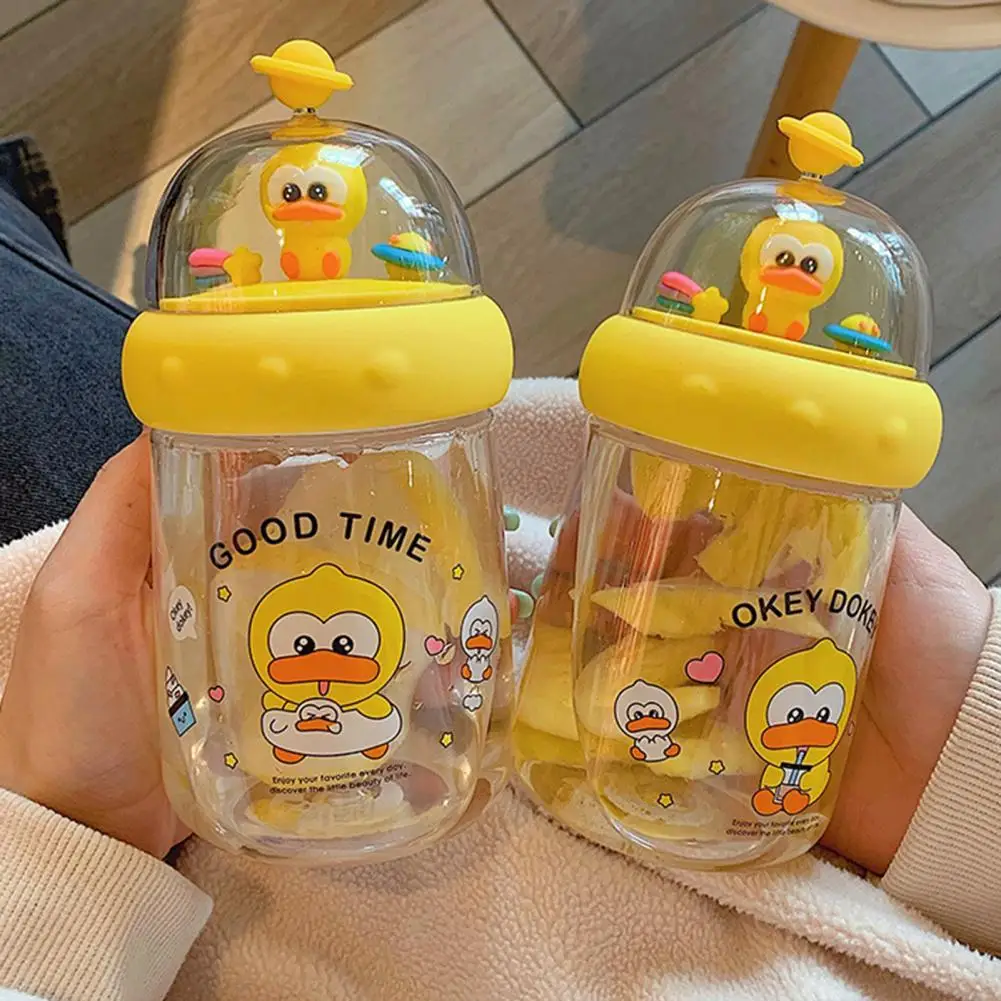 

Water Bottle with Lid Leak Proof Clear Printing Adorable Duck Elements Drinking Cup for Daily Life