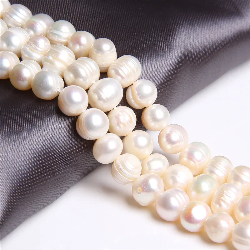 

100% Natural white round round 9-10mm pearl beads real loose Cultured freshwater pearls beads women for jewelry making necklace