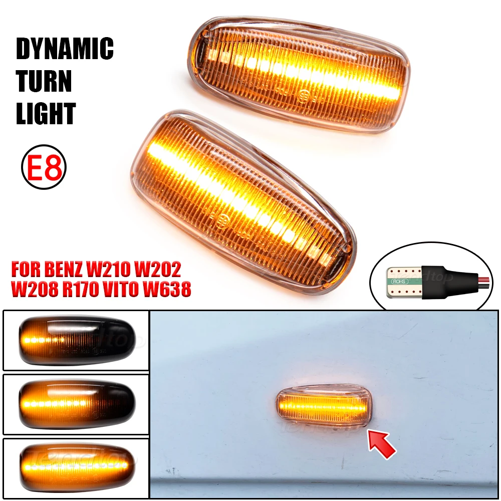 

2Pcs For Mercedes-BENZ E-Class W210 C-Class W202 W208 Dynamic LED Flowing Turn Signal Light Water Blinker Side Repeater Lamp