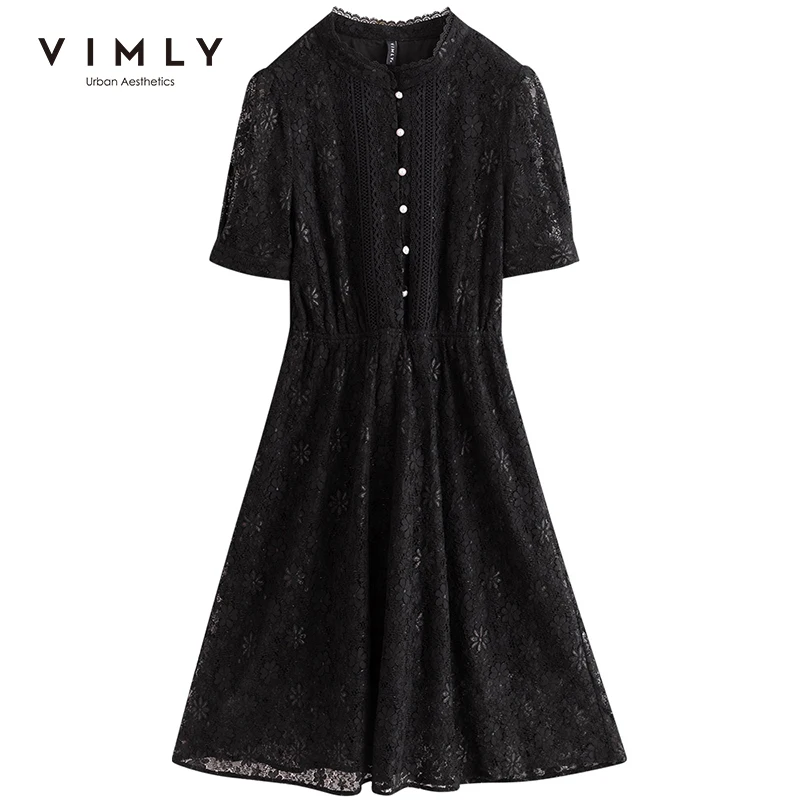 Женское кружевное мини-платье VIMLY Элегантное летнее платье с воротником-стойкой