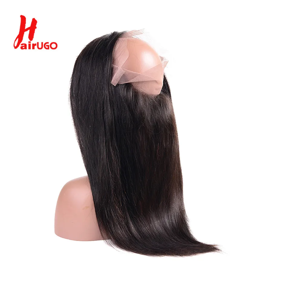 HairUGo 360 Lace Front Brazilian Non-Remy Straight Human Hair Lace Frontal 100% Human Hair Natural Color Transparent Lace