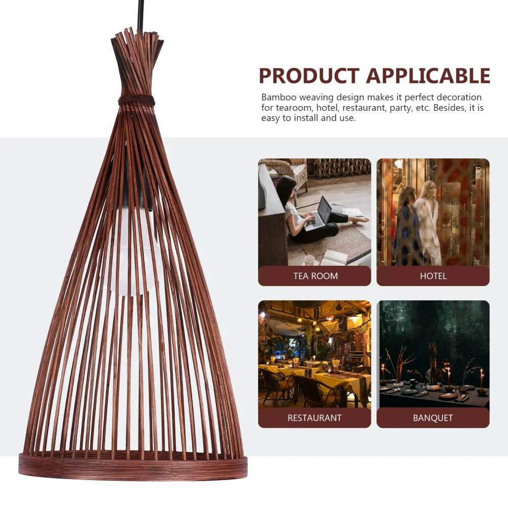 

Chinese Style Bamboo Chandelier Rattan Woven Ceiling Lamp Decor with Bulb