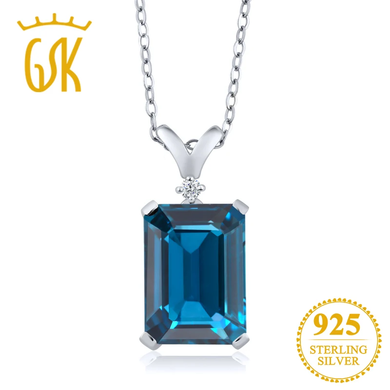 GemStoneKing 8 52 Ct Изумруд натуральный Лондон Голубой топаз белый бриллиант 925 Серебро