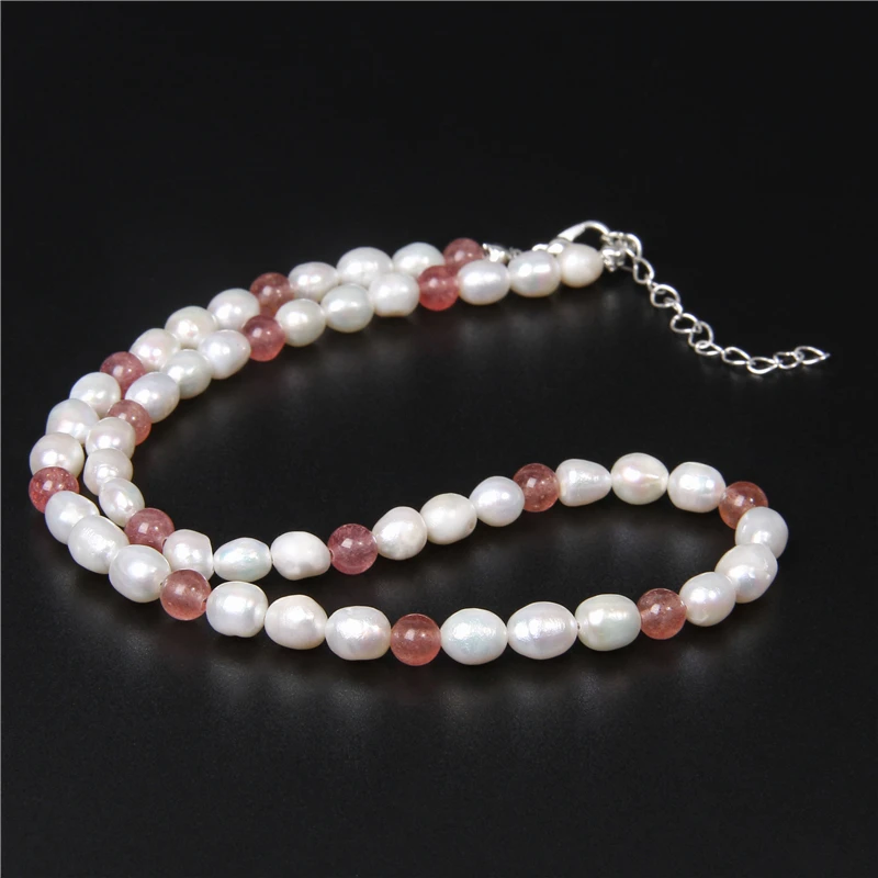 Белый жемчуг бисерные ожерелья натуральный овальные Quartzs Клубника Кристаллы