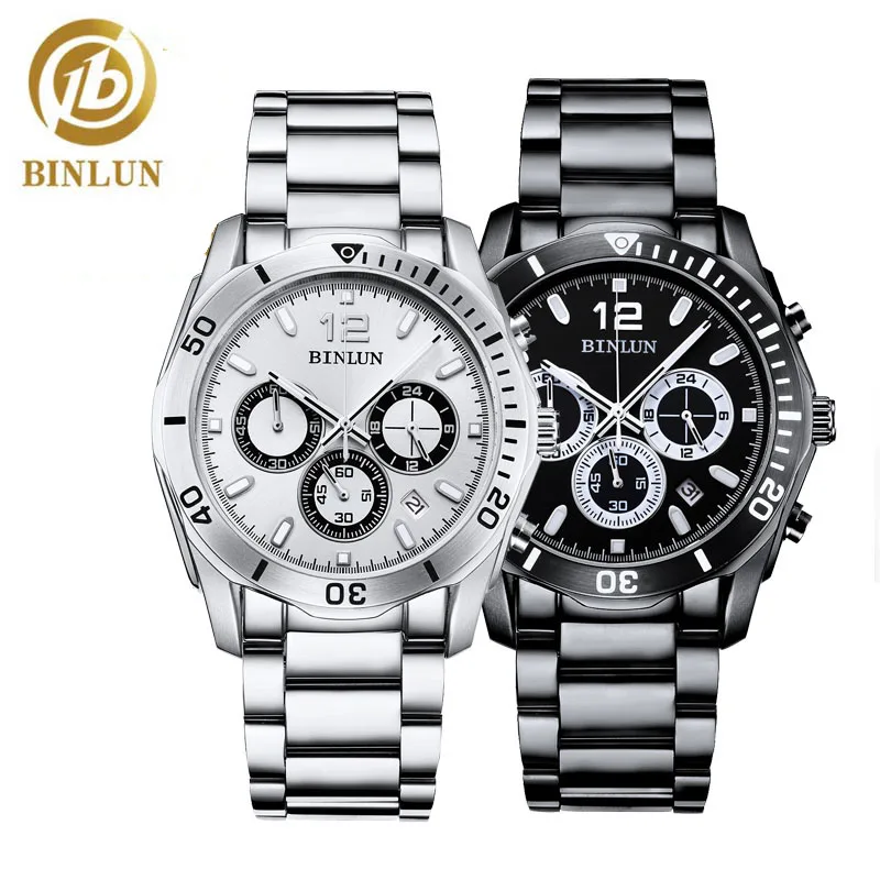 BINLUN Daytona часы мужские спортивные водонепроницаемые из нержавеющей стали