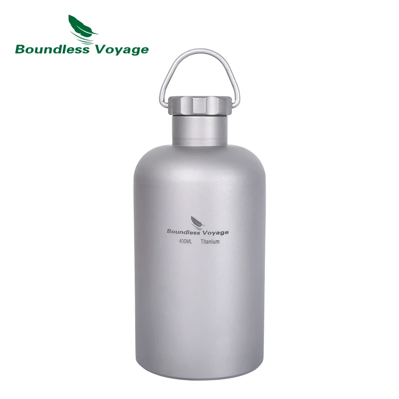 

Boundless Voyage 400ml Titanium Water Bottle Outdoor Camping Cycling Wide-mouth Sports Drinking Jar with Leakproof Lid & Hook