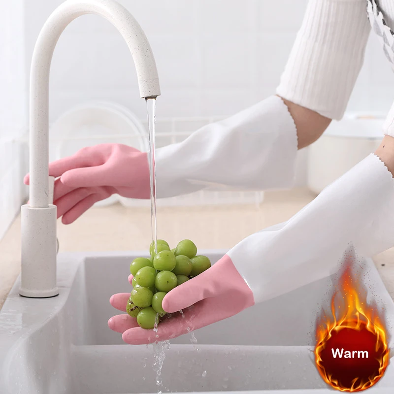 

Winter Washing Gloves Warmth Velvet Thickened Kitchen Oil-Proof Cleaning Dishes Clothes Scrubber Lengthening Waterproof