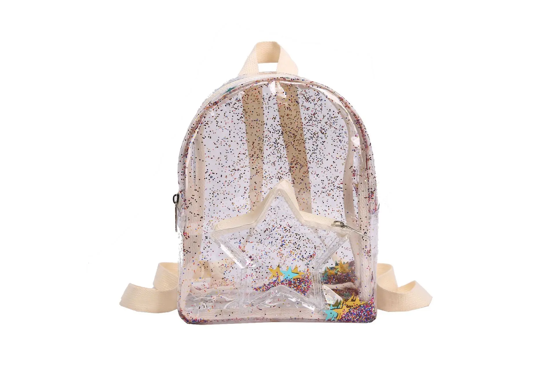 

2021 Fashion Womens Baguette Bags Transparent Five Pointed Star Pattern Backpack Casual Female Bag Heart Summer Japan and Korea