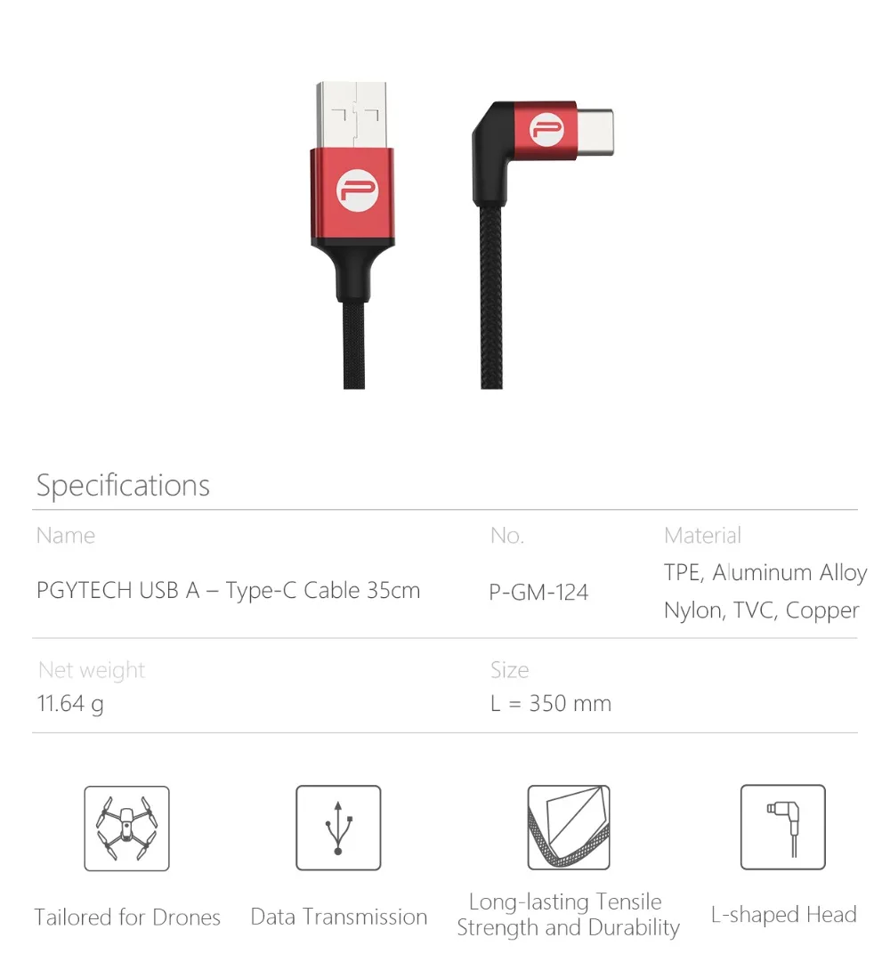 PGYTECH 35 см USB A-Lighting/type-C кабель для передачи данных для DJI Osmo Action Osmo Pocket Mavic 2 Pro Zoom Done Wire