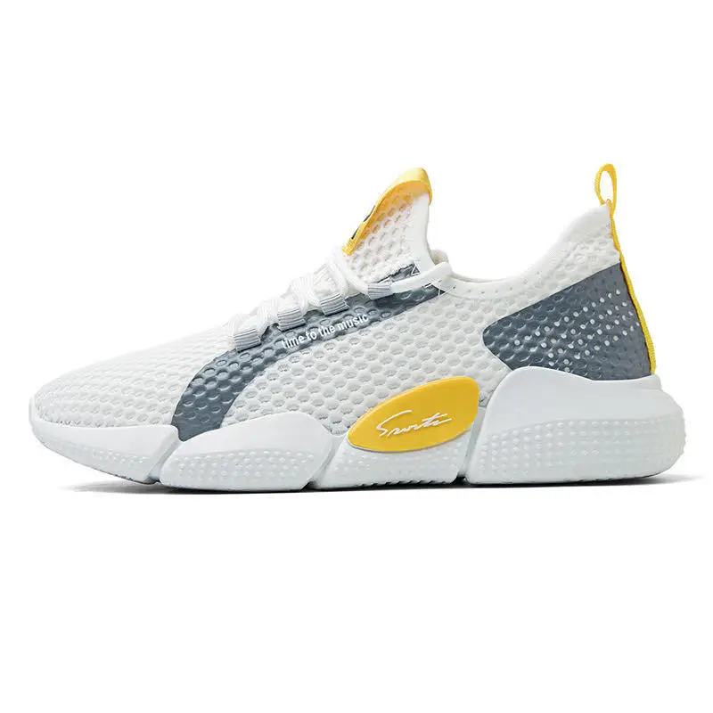 

2021 Running Shoes For Men Summer Sneakers Breathable Mesh Outdoor Sport Shoes Men Yellow Upper Lace Up Male Shoes