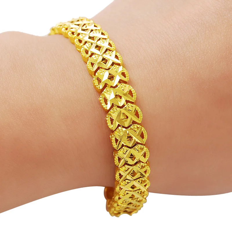 New 24K Gold Bracelet 10 MM Wave Gold Plated Jewelry Gifts For Men & Women