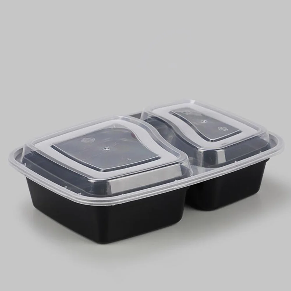 

20pcs 1000ml Disposable Meal Prep Containers 2-compartment Food Storage Box Microwave Safe Lunch Boxes (Black, with Lid)