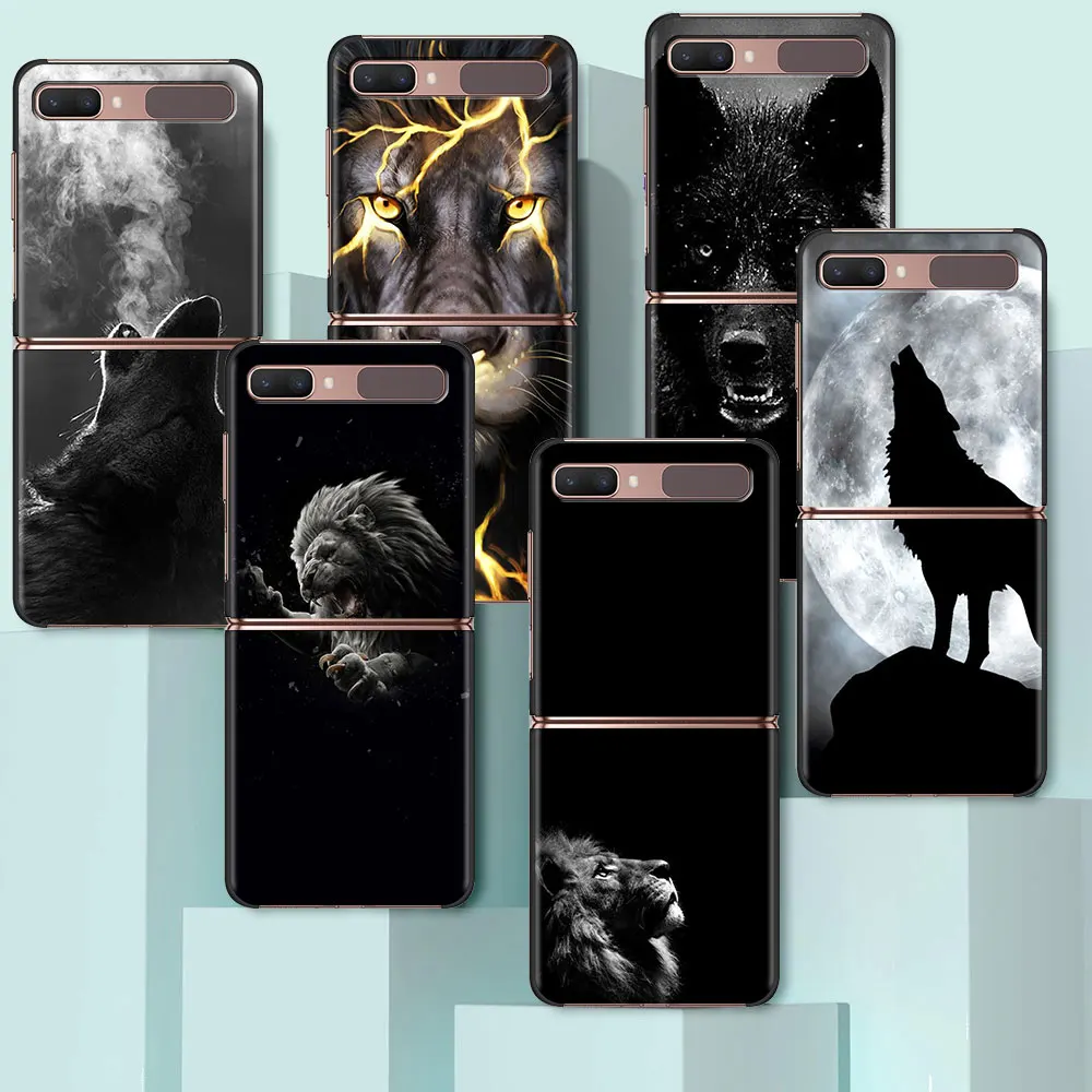 

Lion Wolf Cell Phone Case For Samsung Galaxy Z Flip3 5G z flip PC Black Fold Hard Cover ZFlip 6.7" Foldable Shell Coque