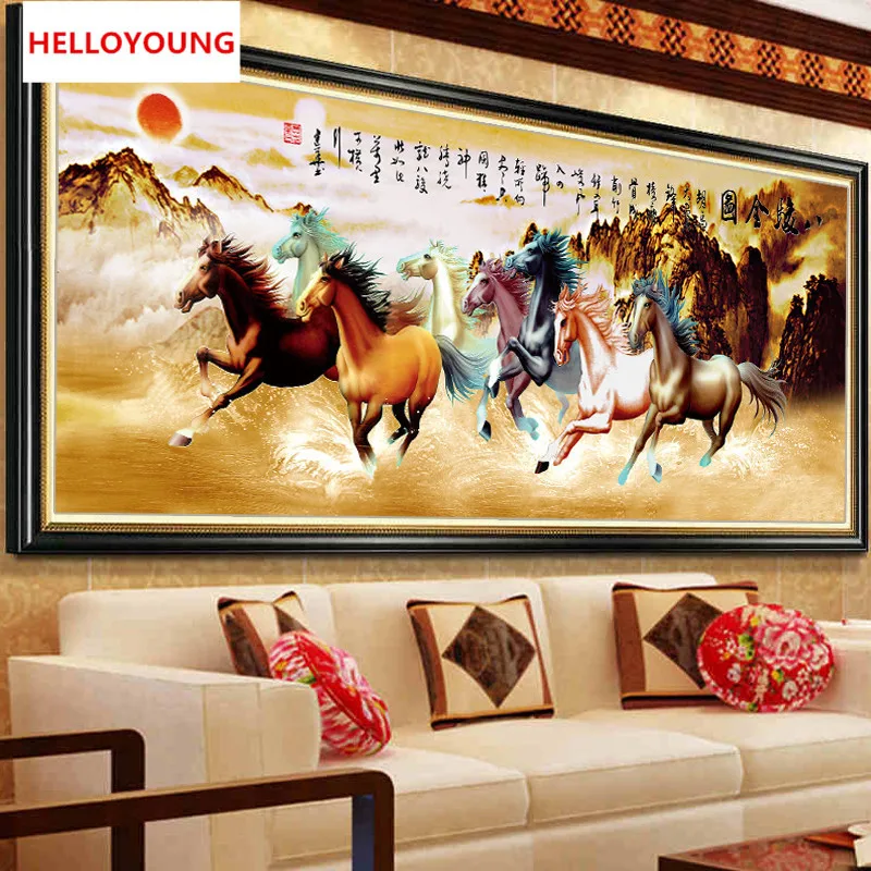 

DIY Diamond Embroidery Eight Horses Win Instant Success Magic Cube Round Diamond Painting Cross Stitch Diamond Mosaic