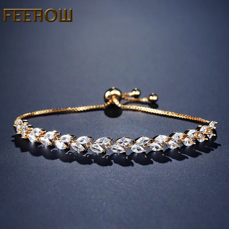 EEHOW Элегантный регулируемый браслет с кубическим цирконием в форме листа и для