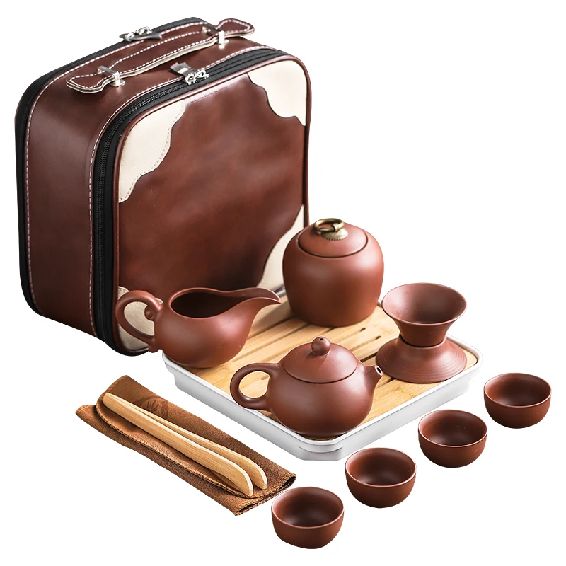 

Cy Purple Sand Travel Kung Fu Tea Set Set One Pot Four Cups Portable Bag Outdoor Mini Household Minimalist
