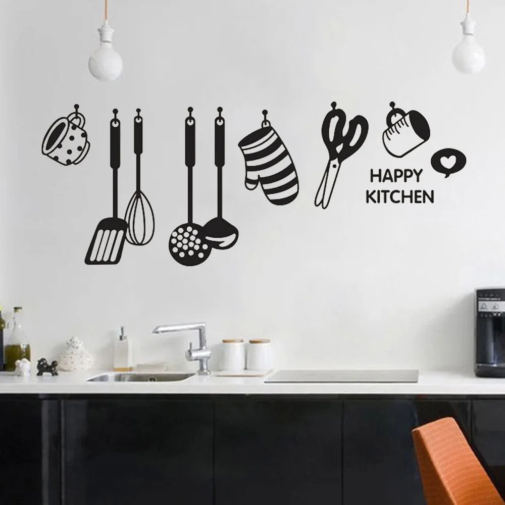 

Kitchen Wall Stickers Fun Design Cook Utensils Home Decoration Restaurant Refrigerator Self-adhesive Vinyl Wall DecalsL2-2/4