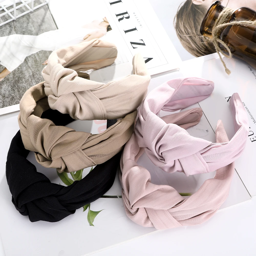 

Haimeikang Knotted Women Hair Hoop Hair Band Fashion Wide Headbands For Girls Solid Color Hairbands Bezel Hair Accessories