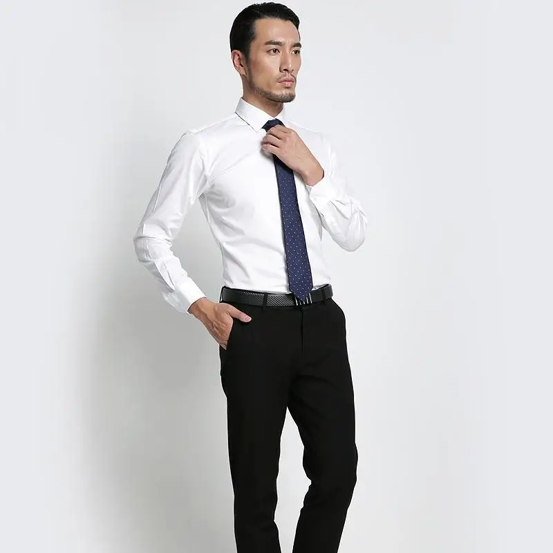 

Men's Long-sleeve Solid Twill Basic Dress Shirt Single Patch Pocket White/Black Formal Business Standard-fit Work Office Shirts