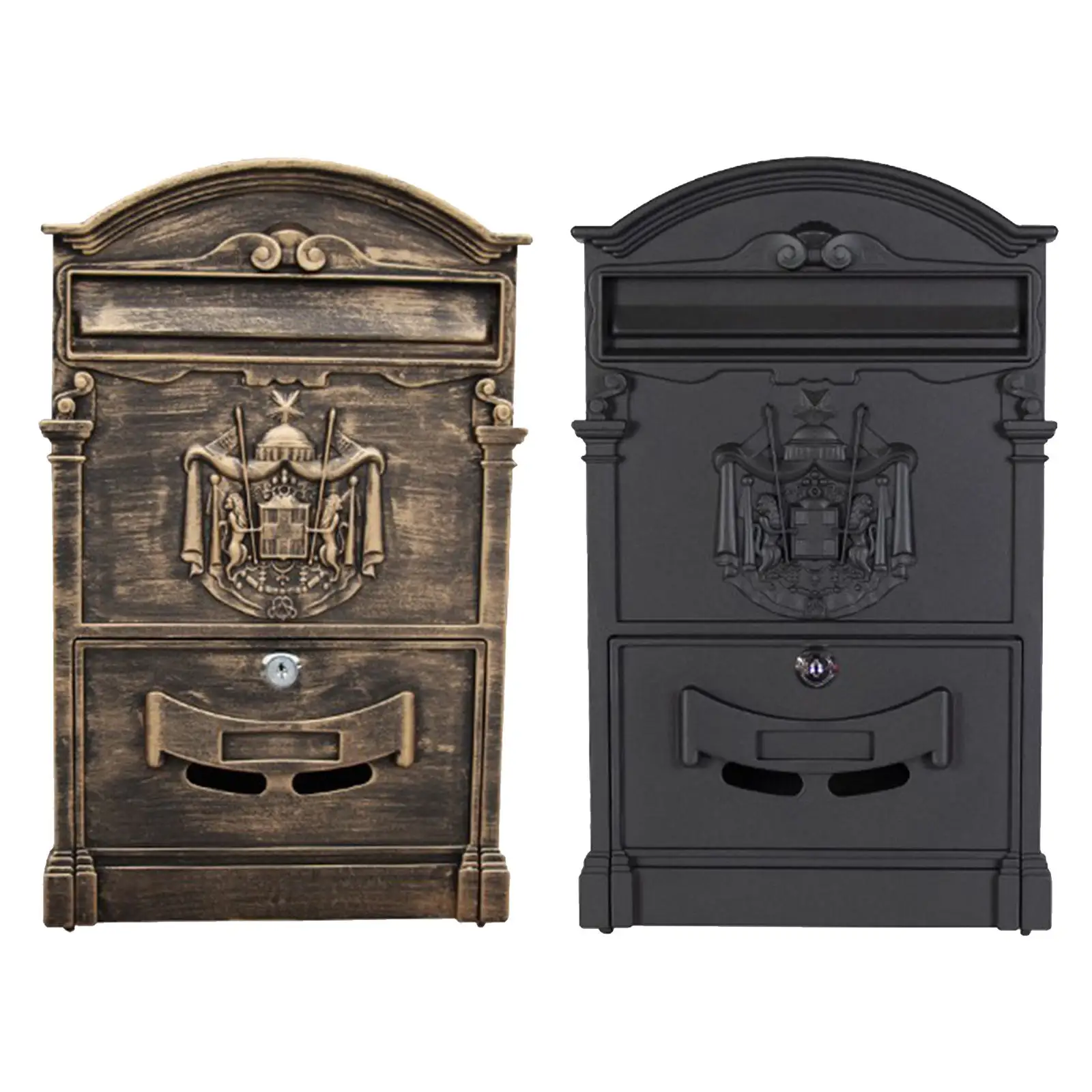 

Vintage Style Secure Newspaper Box with Keys Rust-Proof Lockable Postbox Fence or Wall Mount Letterbox for Front Porch