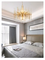 modern living room crystal chandelier luxury golden round stainless steel chain ceiling chandelier lighting