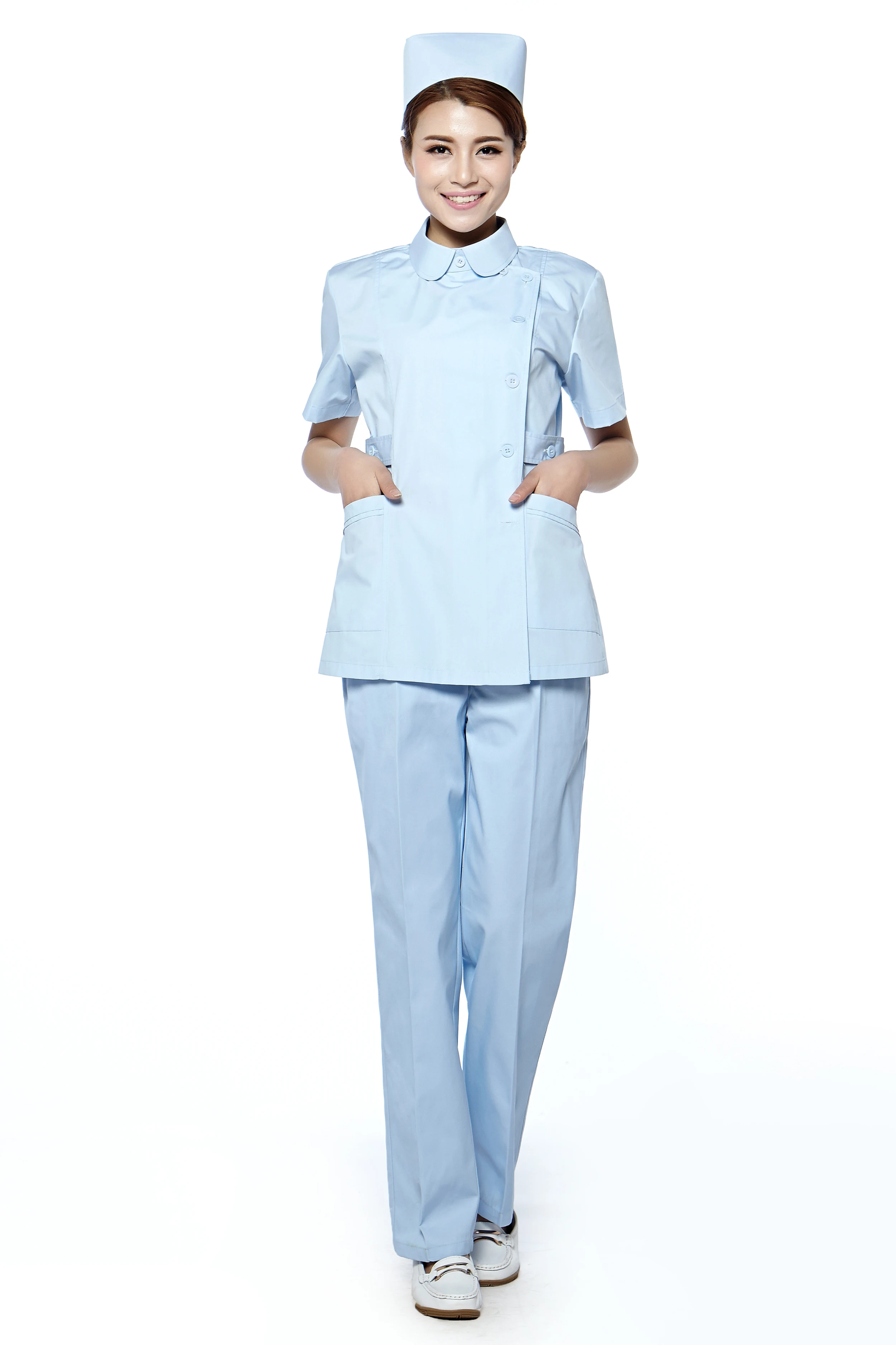Синяя Униформа медсестры набор Туника брюки с коротким рукавом рабочая одежда