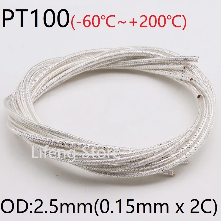 

PT100 OD 2.5mm 2Cores Temperature Thermal Resistan Sensor Wire PTFE Insulated Shield Signal Cable Compensation Thermocouple Line