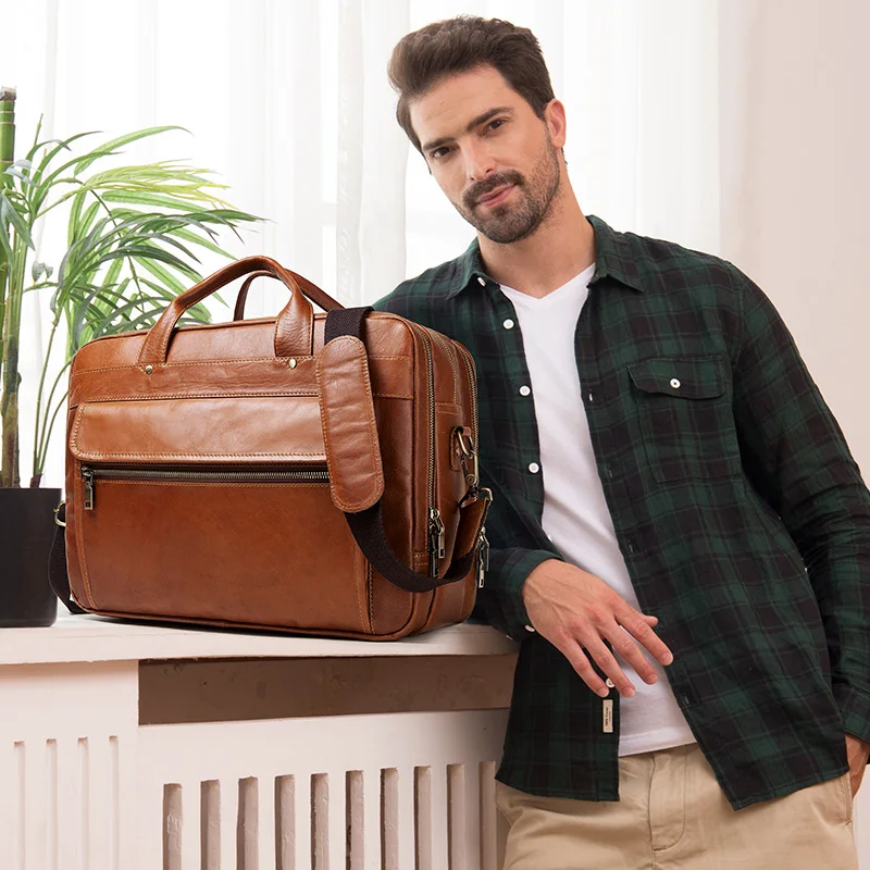 

Men's Genuine Leather Briefcase Travel Suitcase Messenger Shoulder Tote Back Handbag Large Capacity Casual Business Laptop Bag